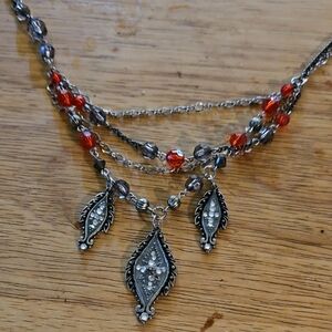 Elegant Silver and Red Beaded Necklace